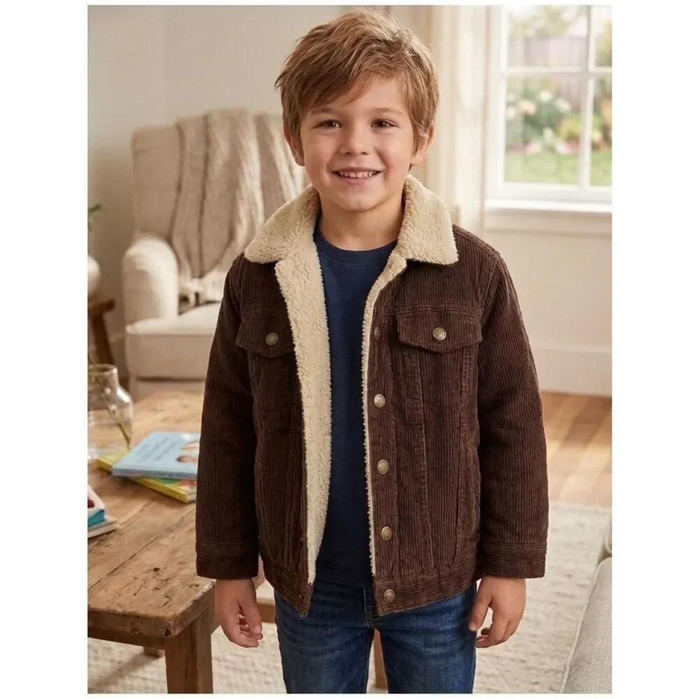 Take 50% OFF-Old Navy BoyBrown and Cream Jean Jacket with Sherpa Lining, Size-5T